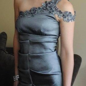 Cache One Shoulder Mermaid Style Gown Size 2 Siver/Gray